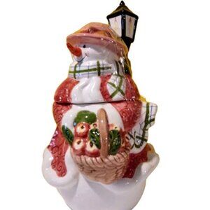 VTG 12" UNIQUE WALL HUGGER SNOWMAN COOKIE JAR Fun Colorful Clean Good Condition